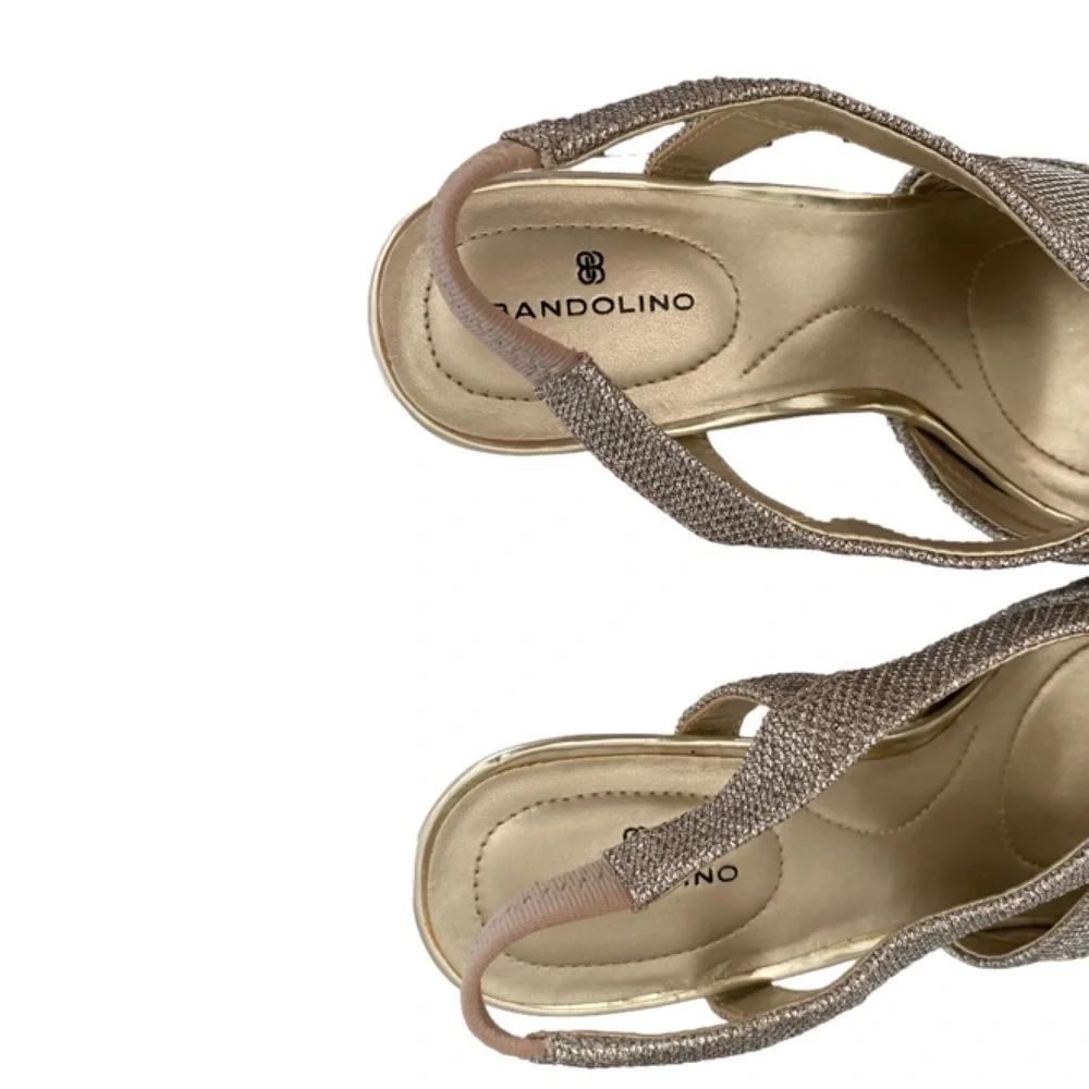 BANDOLINO Malorie Slingback Heels Wish Bone Peep Toe Gold Sparkle Women Size 8